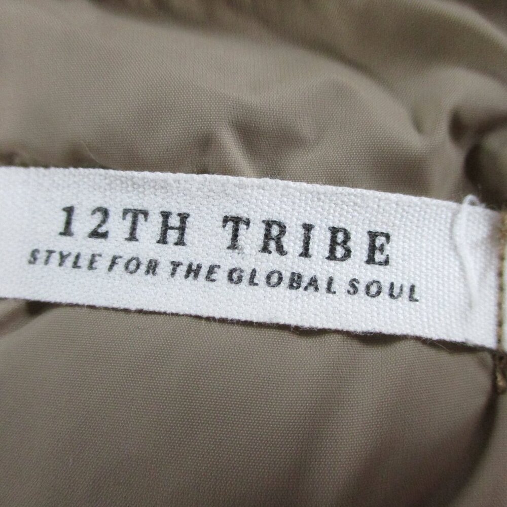 12th Tribe Puffer Jacket Womens S/M Brown Tan Lightweight Hooded Full Zip Coat - Picture 6 of 8